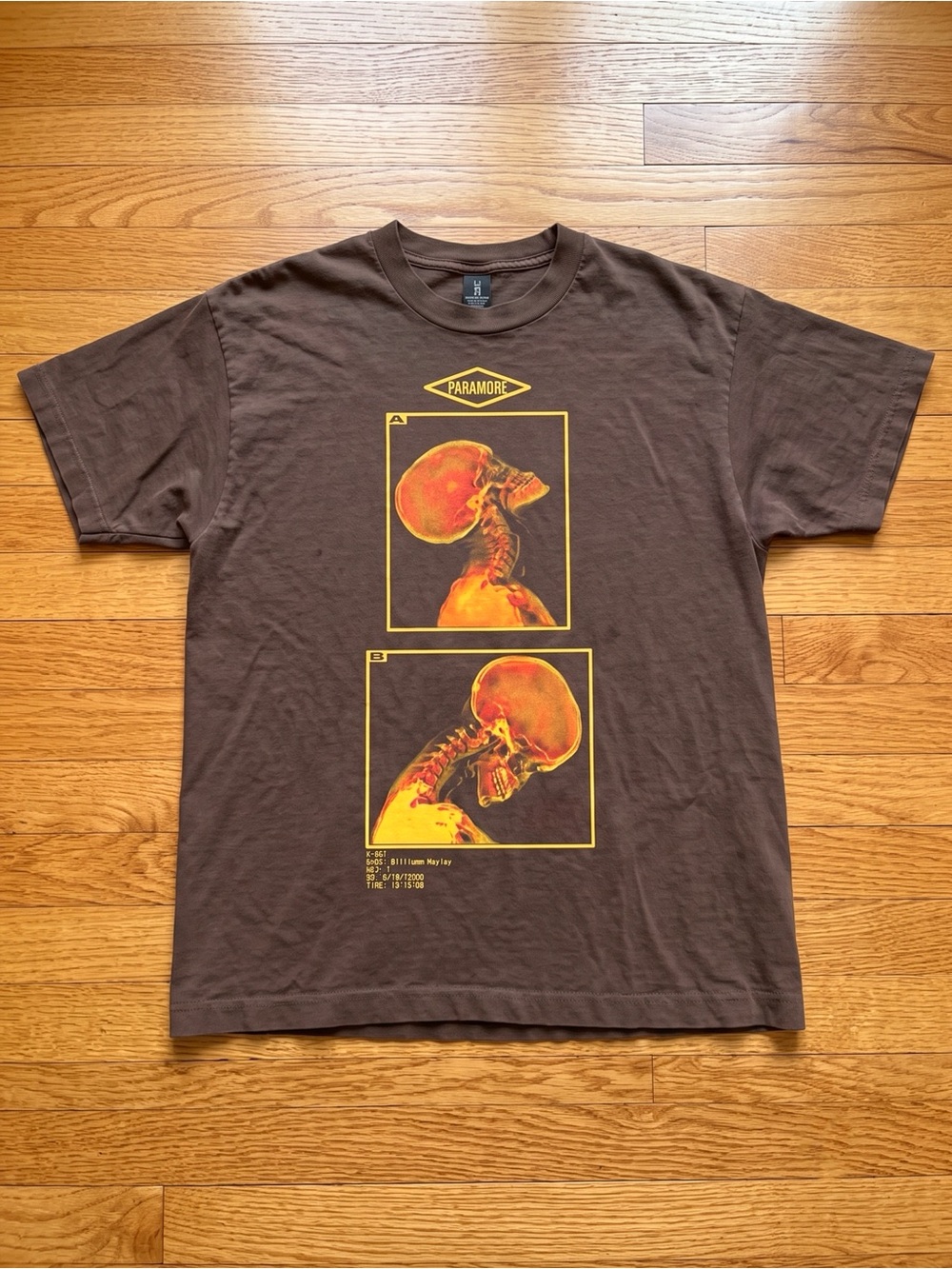 Paramore Thermal Skull X-Ray Graphic Brown Band T-Shirt